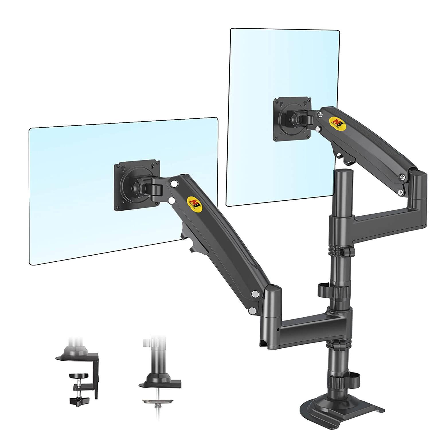 North Bayou Gas Spring Dual Monitor Desk Mount Stand H180 Adjustable Height Pole - GADGET WAGON Gas Spring Arm