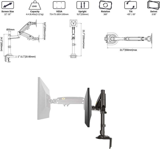 North Bayou Gas Spring Dual Monitor Desk Mount Stand H180 Adjustable Height Pole - GADGET WAGON Gas Spring Arm