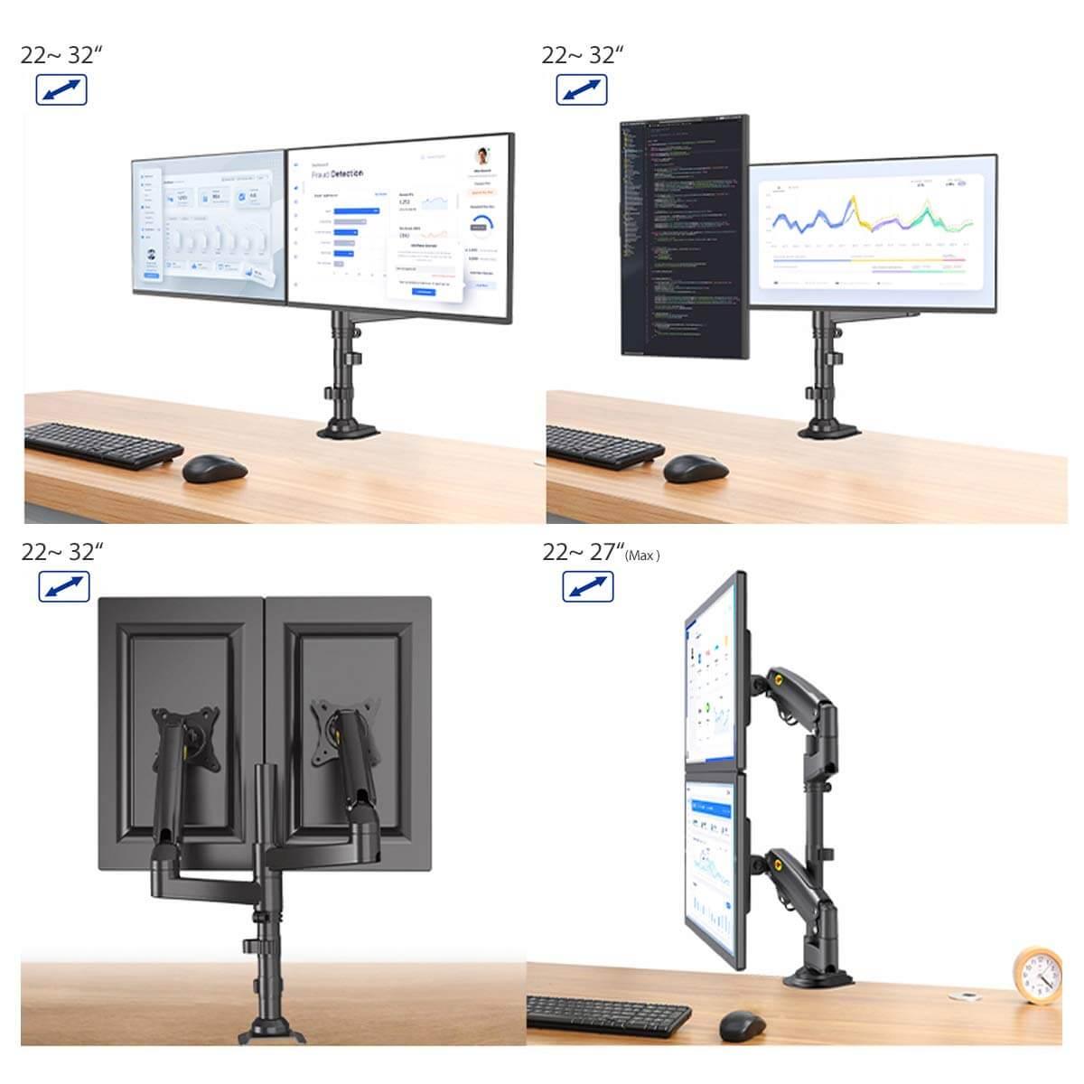 North Bayou Gas Spring Dual Monitor Desk Mount Stand H180 Adjustable Height Pole - GADGET WAGON Gas Spring Arm