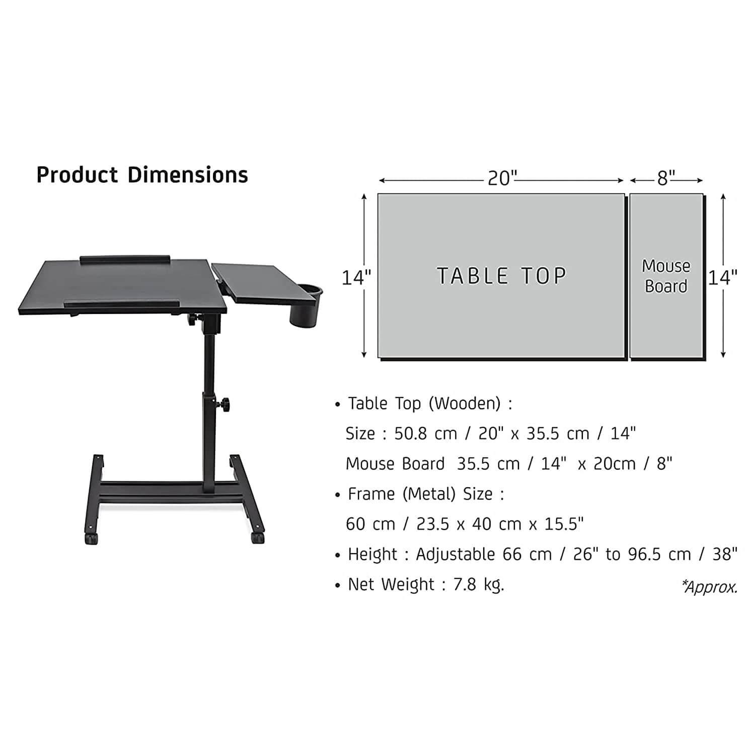 Projector & Laptop Stand with Mouse , Glass Holder with wheels , Adjustable height - GADGET WAGON Laptop Risers & Stands