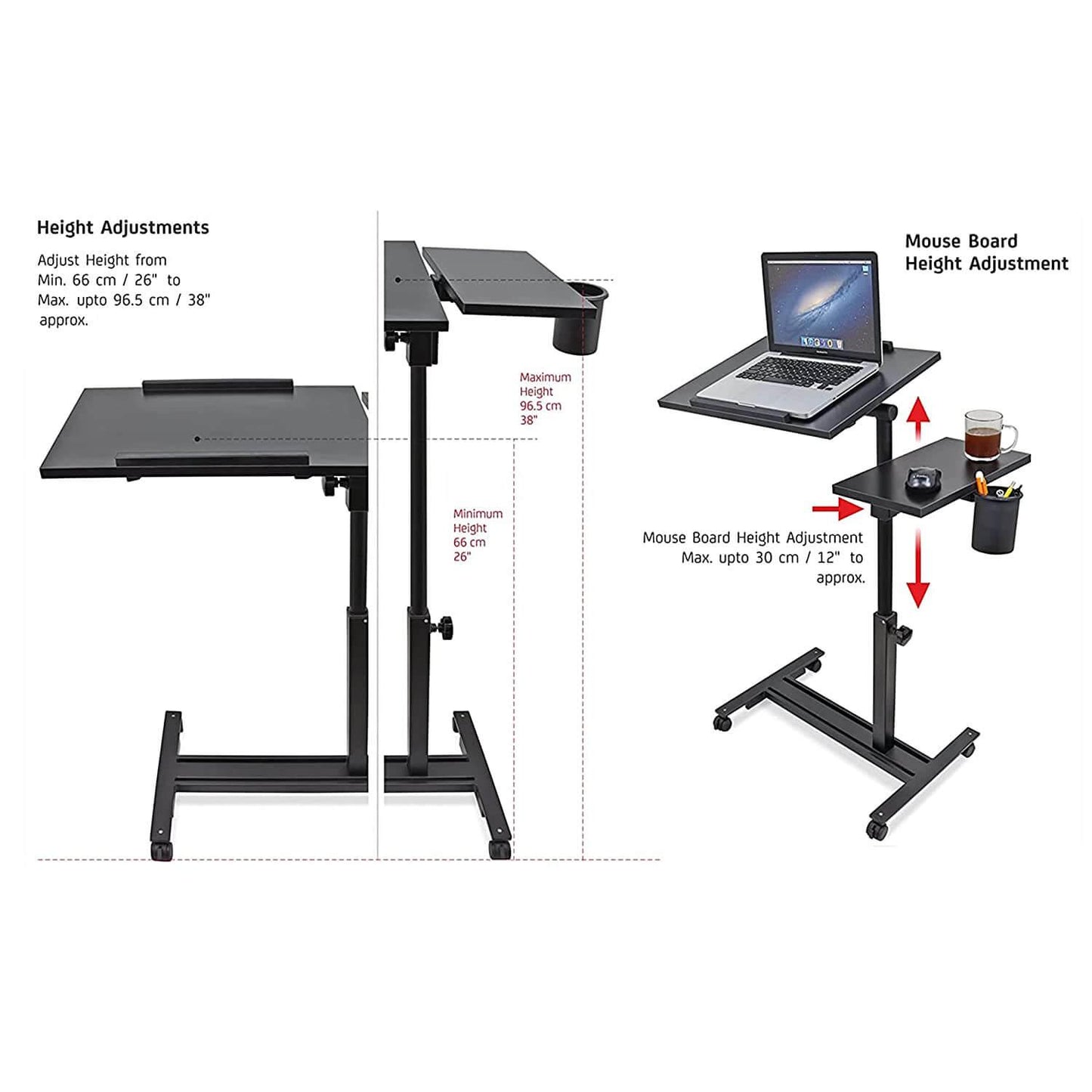 Projector & Laptop Stand with Mouse , Glass Holder with wheels , Adjustable height - GADGET WAGON Laptop Risers & Stands