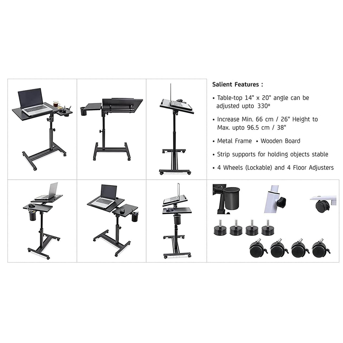 Projector & Laptop Stand with Mouse , Glass Holder with wheels , Adjustable height - GADGET WAGON Laptop Risers & Stands