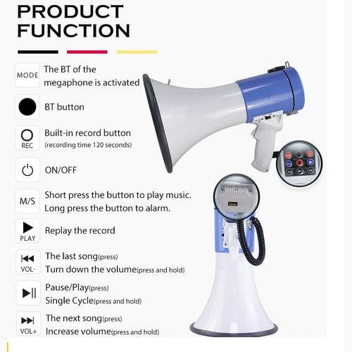 Rechargeable Megaphone 50W with Siren - Loud Speaker 800m Range - GADGET WAGON MEGAPHONE