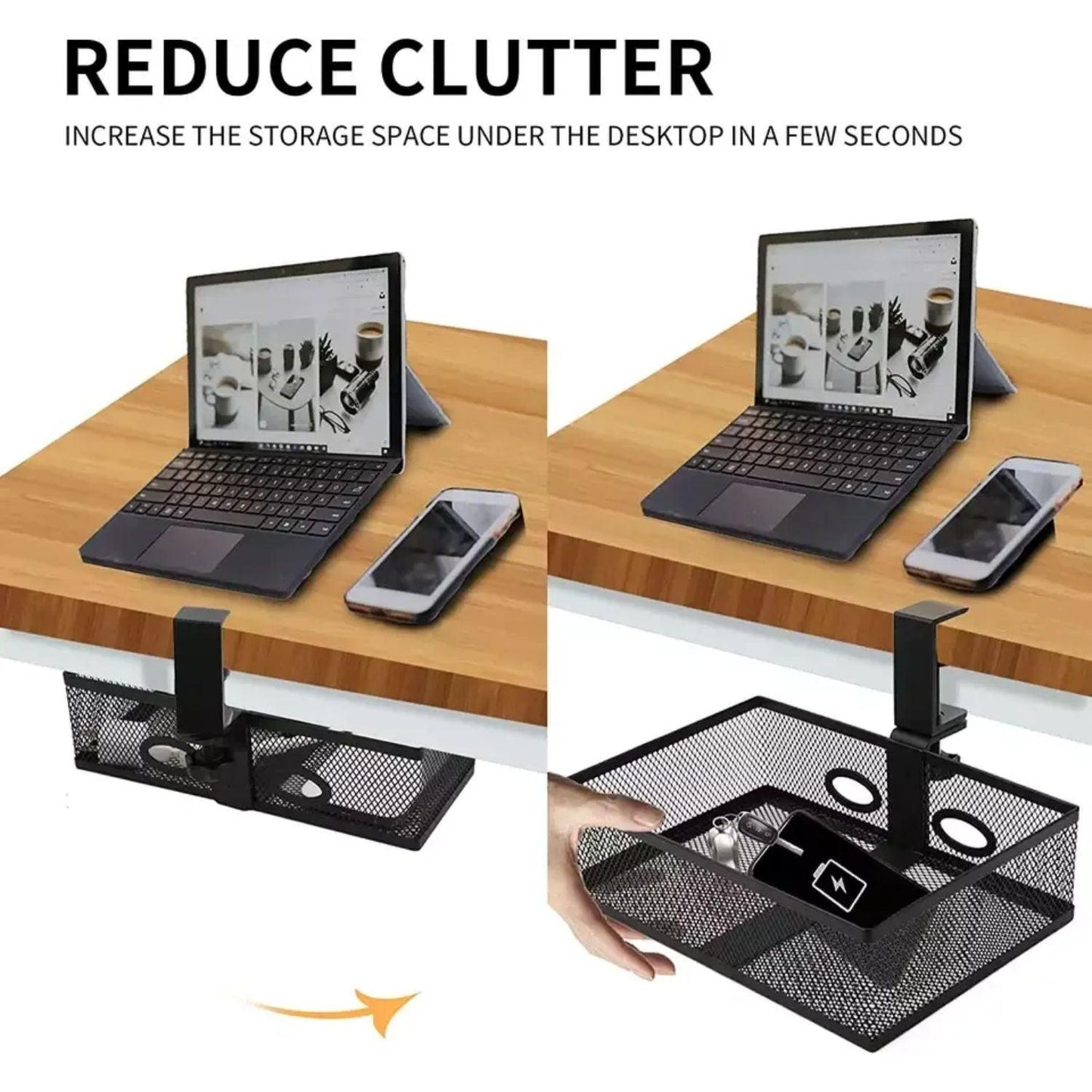 Swivel Cable Management Tray Organizer Under Desk for Office and Home No Drill - GADGET WAGON Desk Arm