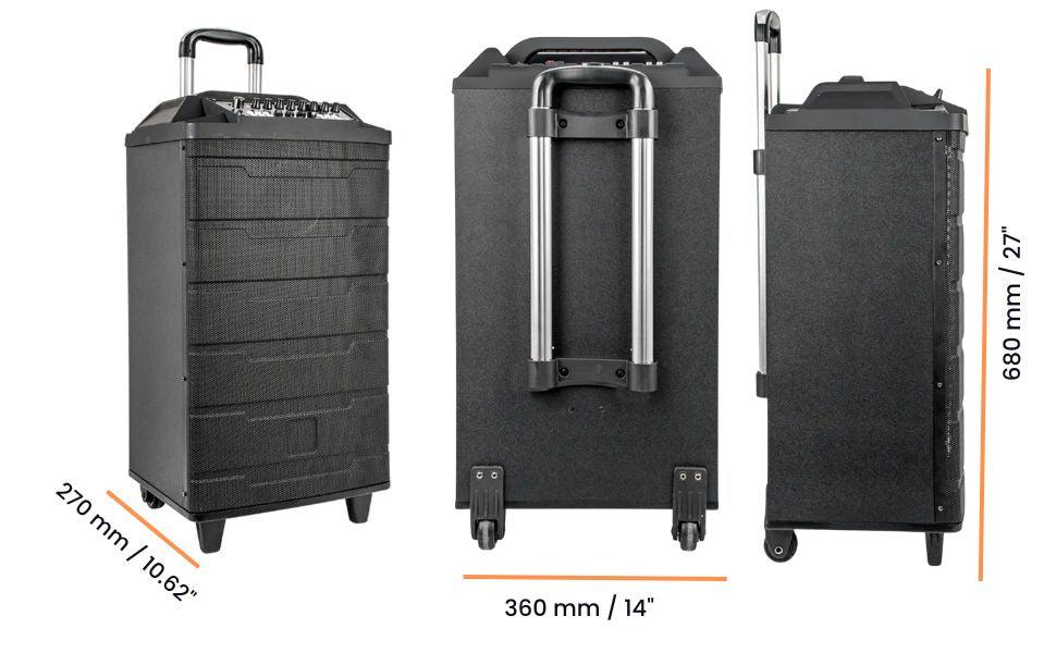 TWS 12 inch Trolley Bluetooth Speaker with 2 wireless Mics 120 W , AC / DC Rechargeable - GADGET WAGON Trolley Speakers