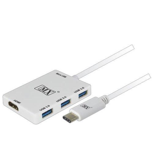 TYPE ‘C’ MALE TO HDMI FEMALE + 3 USB FEMALE PORT (3.0V) + MICRO USB FEMALE PORT – 10 CM CABLE MX 3586 - GADGET WAGON Audio & Video Cables , Connectors