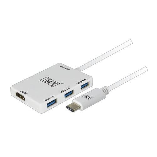 TYPE ‘C’ MALE TO HDMI FEMALE + 3 USB FEMALE PORT (3.0V) + MICRO USB FEMALE PORT – 10 CM CABLE MX 3586 - GADGET WAGON Audio & Video Cables , Connectors