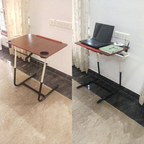Wooden Table Folding Portable with 2 Shelves, Wheels for Study, Office, Home, Dinner - GADGET WAGON Furniture