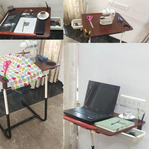 Wooden Table Folding Portable with 2 Shelves, Wheels for Study, Office, Home, Dinner - GADGET WAGON Furniture